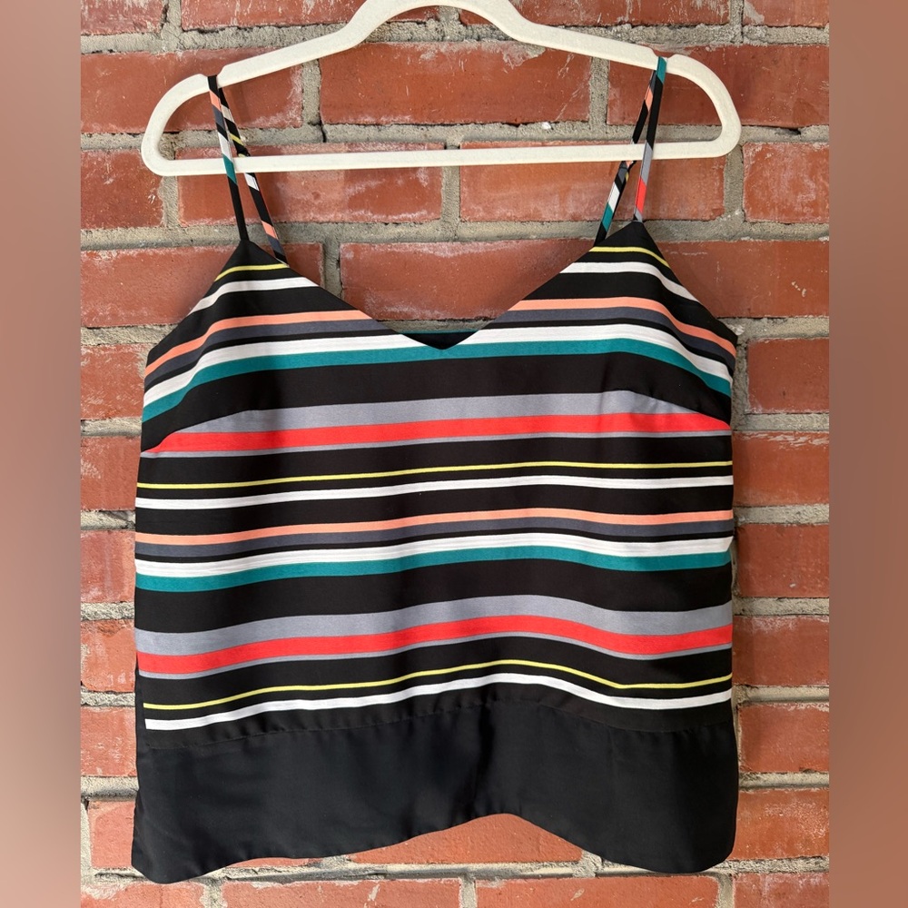Banana Republic Women's Striped V-Neck Spaghetti Strap Tank Top - Black Multi